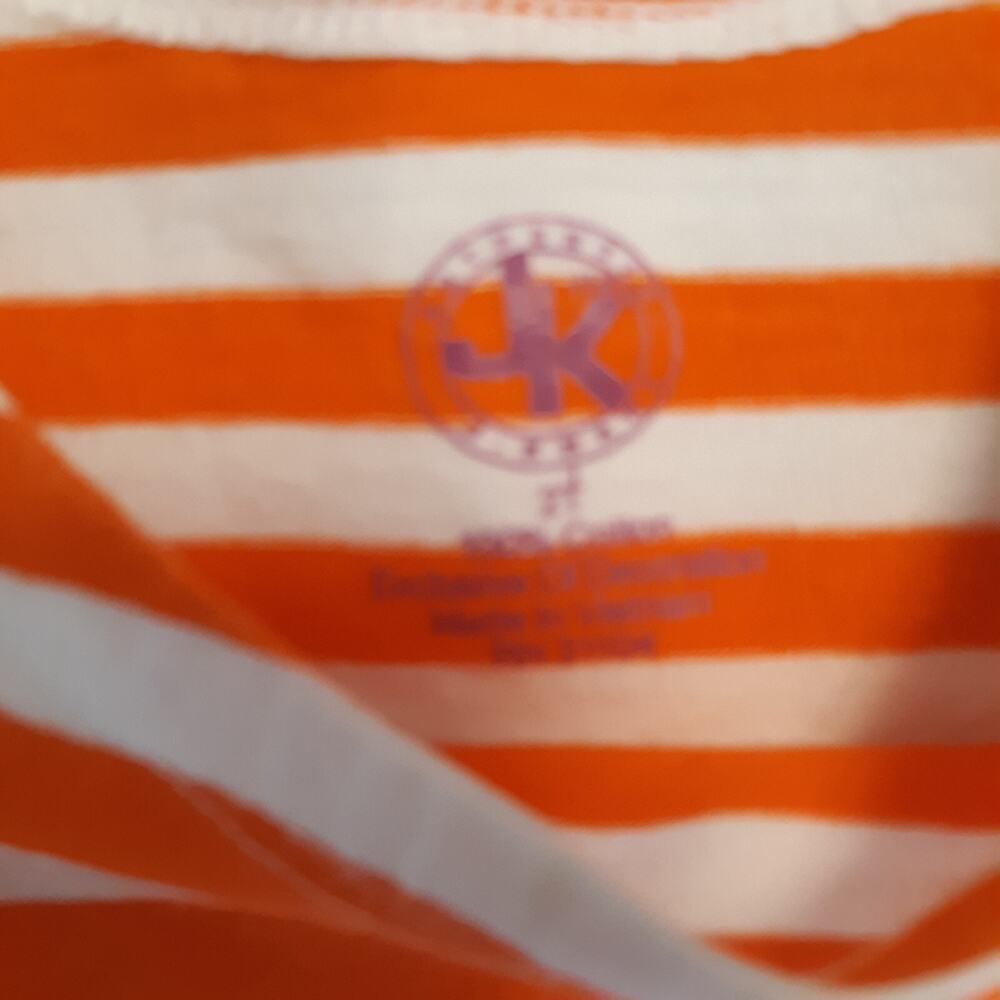 J. Khaki Orange White Striped Dress Giraffe Applique Size 2T Long Sleeve Knit - Picture 4 of 6